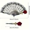 Elegant Black Lace Folding Fan with Rose Details, Fashion Accessories for Weddings, Parties and Balls - Ideal Gift for Women