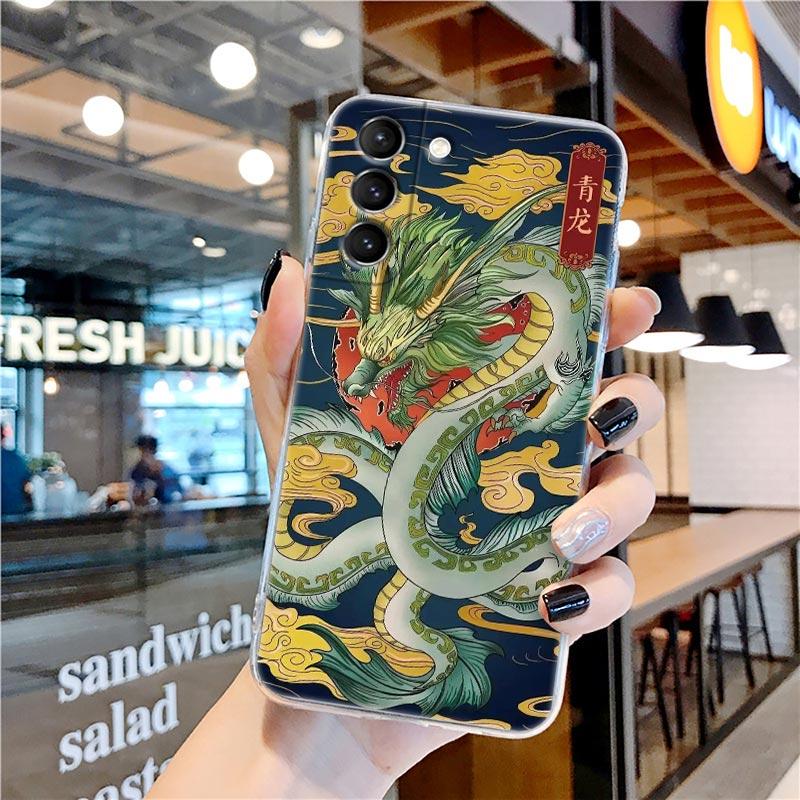 Zeichnung Drache Tiger Vögel Anime Klare Hülle für Samsung Galaxy S21 S20 FE S22 Ultra S10e S10 S9 Plus 5G Weiche Handyhülle Coque