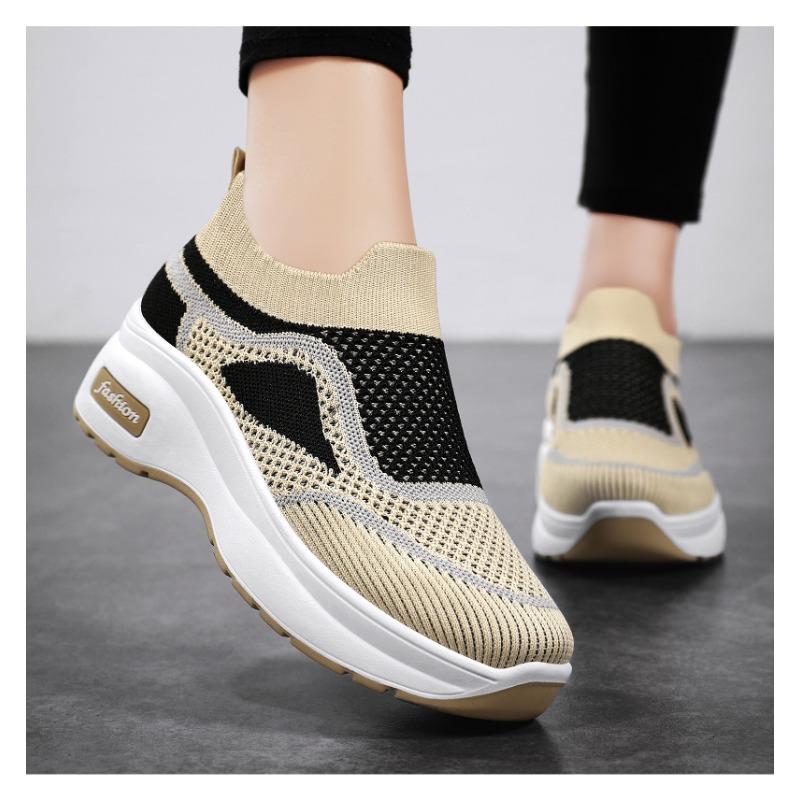 Women's Slip-on Wedge Sneakers Breathable Knit Platform Shoes Fashion Casual Walking Shoes