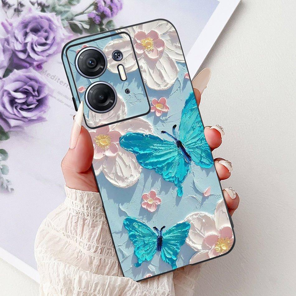 For Infinix Hot 30 5G Elegant Butterfly Cat Printed Phone Case For Infinix Hot30 5G X6832 Black Silicone Soft TPU Cases Bumpers