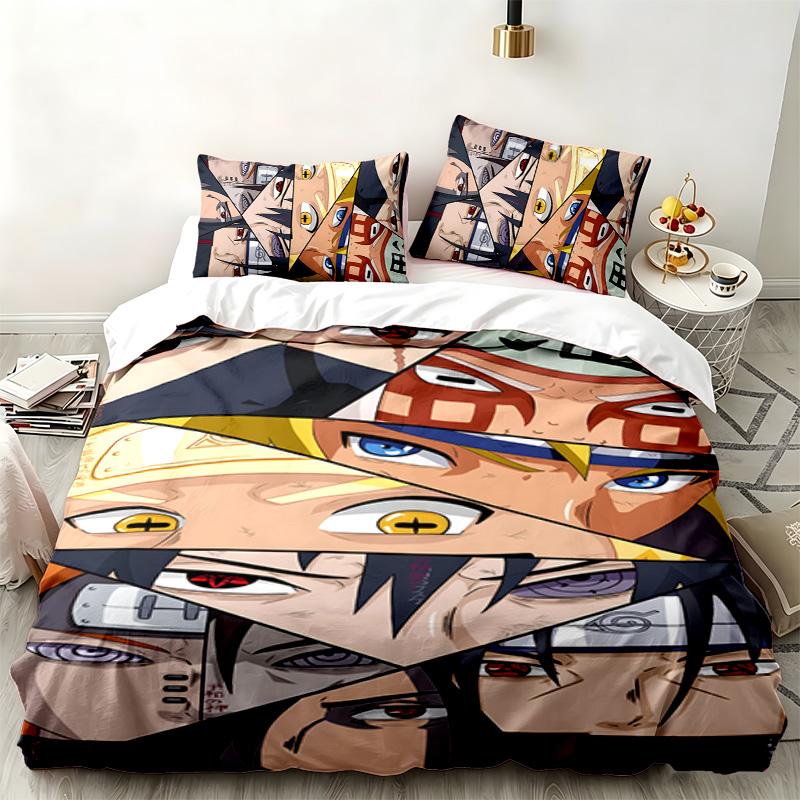 N-Narutos 3pc Set Perfect for Bedroom Use Comfortable Bedding Set Includes a Duvet Cover and Two Pillowcases Ideal Birthday or Christmas Gift