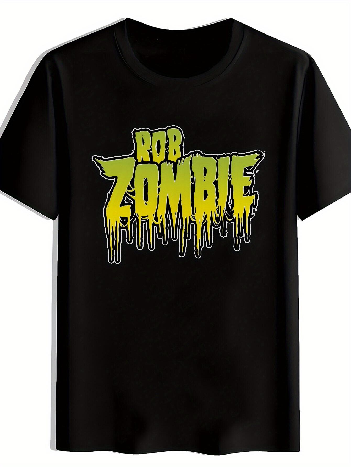 

Vintage Rock Band Graphic T-shirt - Black Short Sleeve Tee with Dripping Yellow ROB ZOMBIE Print S