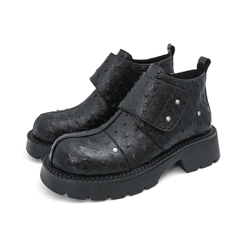 Men’s Retro Punk Thick Sole Platform Boots Elevator Boots Black Zipper Round Toe Motorcycle Boots High Boots Plus Size