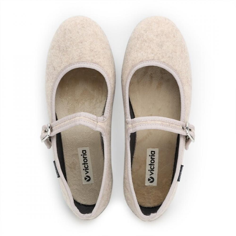 Victoria Shoes Oda Mary Jane Felt Beige 1049919 Beige