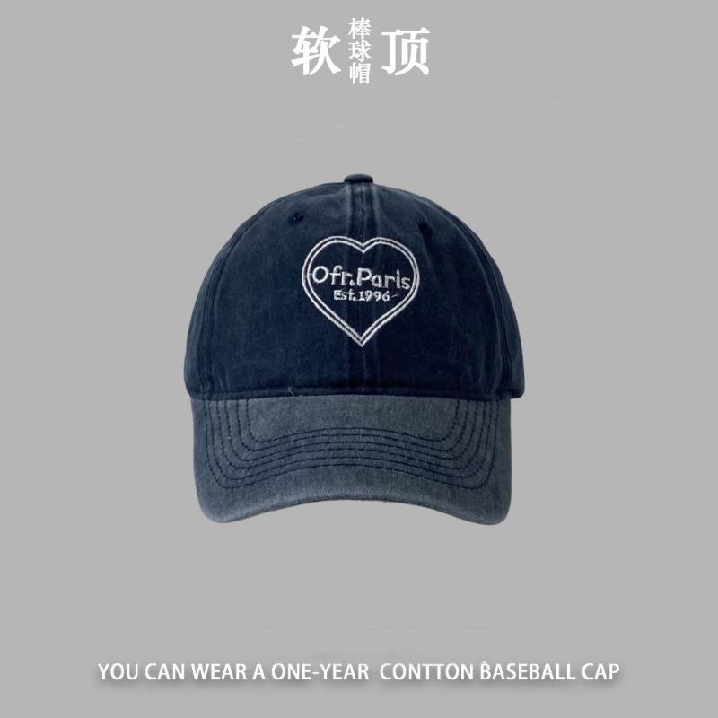 Sweet pink love cap children spring and summer new washed old curved brim casual soft top baseball cap