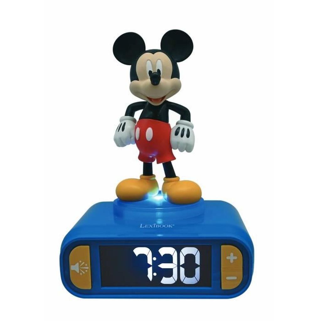 LEXIBOOK - Réveil veilleuse Mickey - Sons et mélodies, écran LCD rétro-éclairé et lumineux - Bleu, Noir, Rouge