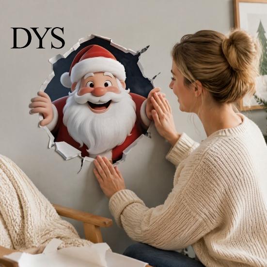 Seasonal Wall Decor for Office Christmas Sticker, 3D Santa Claus Break Through Decal, Easy Peel Decorative Stickers Toilet & Stick Holiday Home Window