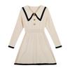 Herbst und Winter Damenkleid Großes Revers Strick Taillen Puppenhals Mittellange Kleider