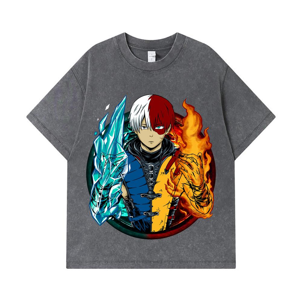 275 GSM Washed T-shirts 100% Cotton My Hero Academia V4 Shoto Print Unisex Heavy Cotton T Shirt