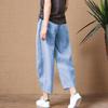 2025 Summer Retro Literary Nine-point Straight Casual Pants Women's Loose Thin Cotton and Linen Solid Color Elastic Waist Wide-leg Pants