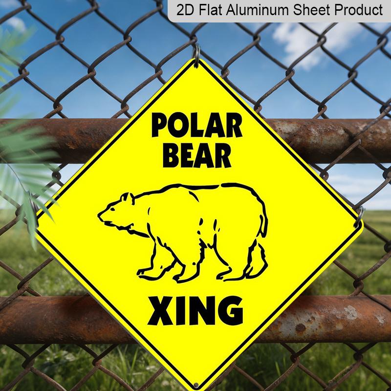 

2D Flat - 1pc, Polar Bear Crossing Sign - Diamond-Shaped Metal Aluminum Plaque with Bold POLAR BEAR XING Warning, Yellow & Black Design for 20*20cm