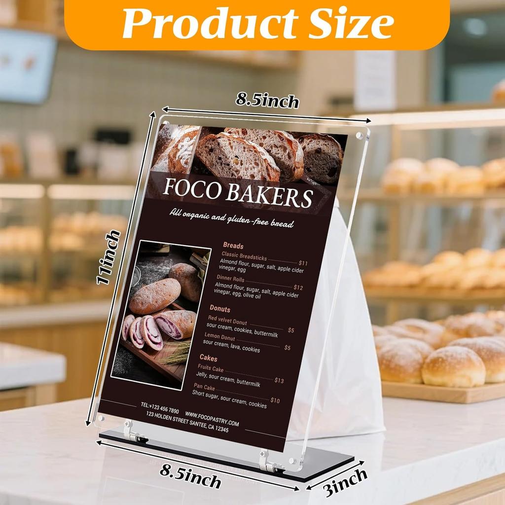 8.5"x11" Acrylic Sign Holder, 180° Adjustable Magnetic Code Sign Menu Stand, Double-Sided Clear Table Paper Display Holder For Office, Store,