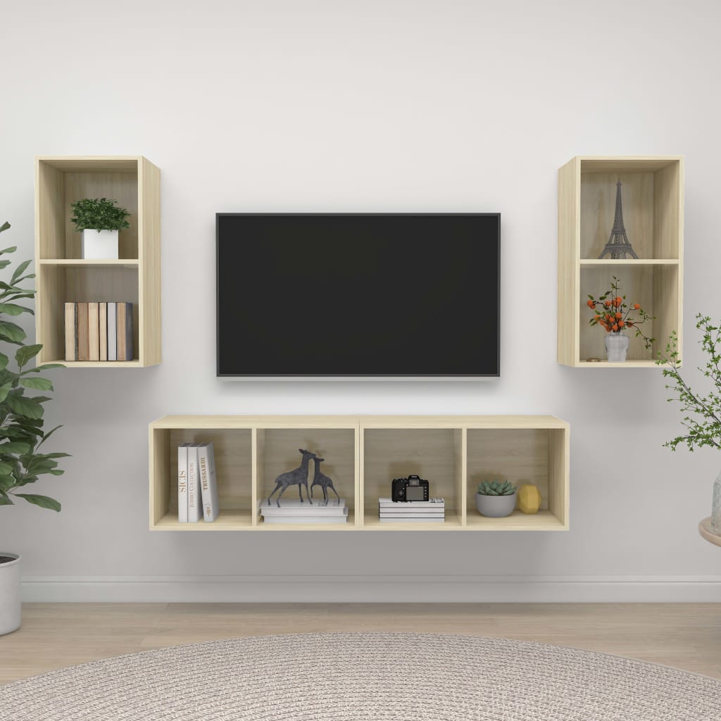 TV Wall Cabinets Set 4 Pcs Sonoma Oak Effect Particleboard