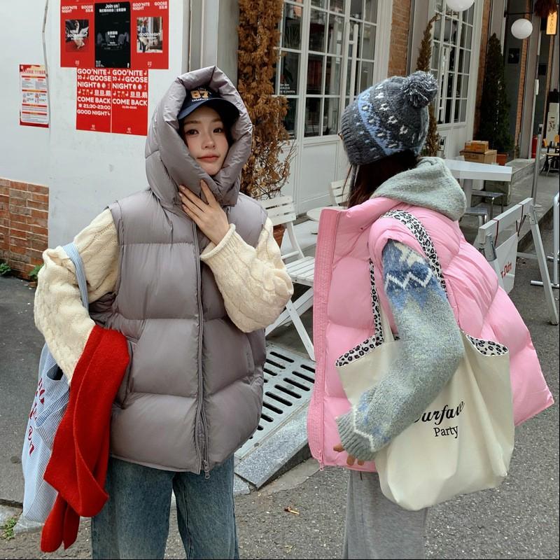 Womens Oversized Puffer Vest 2026 Winter Warm Cotton-Padded Sleeveless Coat With Stand Collar Zipper
