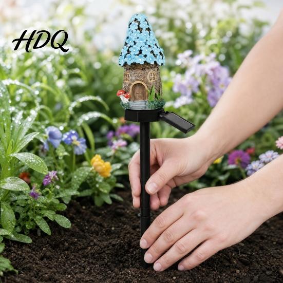 Solar Pathway Lights Mushroom Lights House Statue Fairy Cottage Garden Stake Light Waterproof Outdoor Landscape for Yard Patio Lawn Decorative