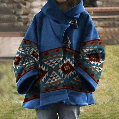 Women's Autumn and Winter Loose Casual Retro Printed Tweed Jacket