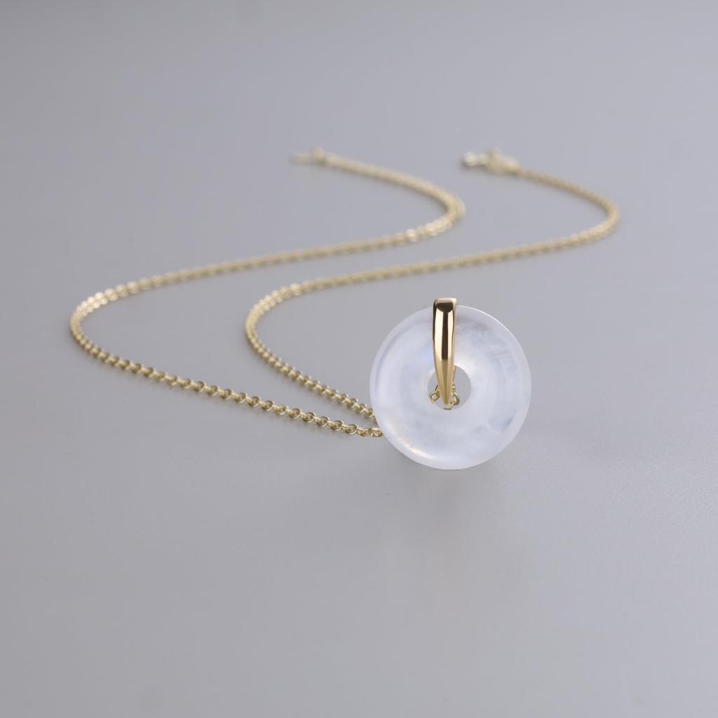 [KOAI] Moonstone Pea Disc June Birthstone Power Stone Necklace for Women
