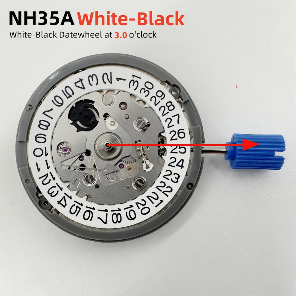 Japan Genuine NH35 Movement Crown At 3.0/3.8 O'clock White/Black Datewheel 24 Jewels High Accuracy Mod Replace Mechanism NH35A
