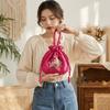 Borsa a Mano Ricamo Fiore in Seta Raso Foglia Portamonete Piccolo Portafoglio Borsa con Coulisse Hanfu Donna/Ragazza