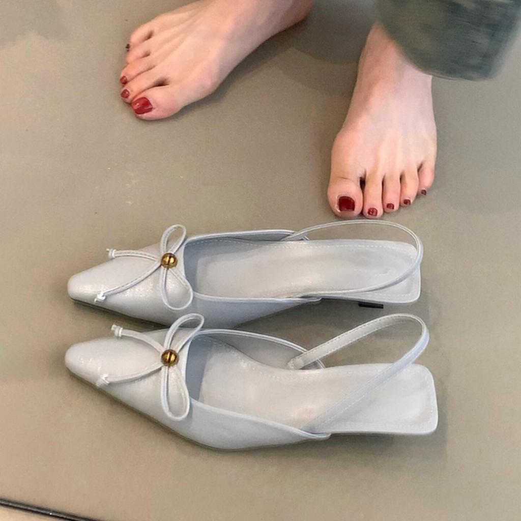 Retro Kitten Heel Spitzsandalen Damen Vielseitige Schleife Ein Pedal Riemchen hinten Taschenkopfschuhe