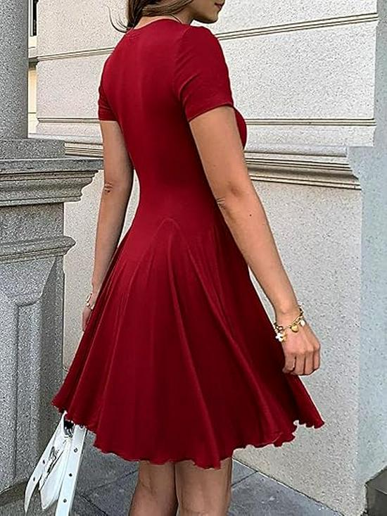 Damen Sommer Mini-Kleid mit ausgestelltem Rock, A-Linie und Falten