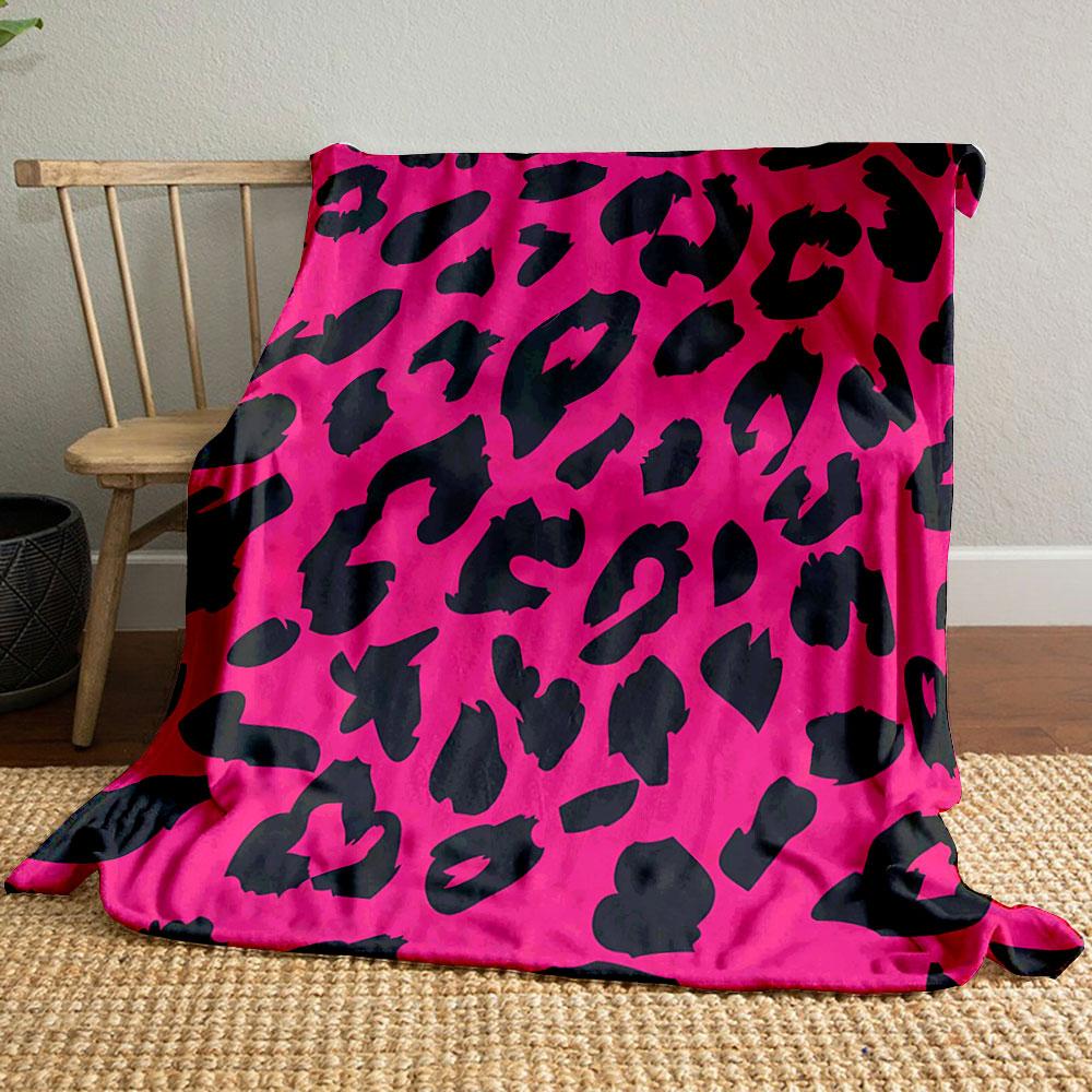 Black Irregular Shapes Resembling Leopard Spots On a Bright Pink Background. for All Seasons Blanket Lunch Break Throw Gift