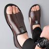 Luxury Men's Leather Sandals Black Flat Open Toe Sandals Outdoor Walk Beach Leisure Sandal Shoes for Men Sandalias De Hombre New