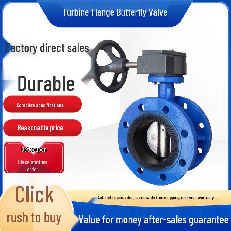 DN50 Cast Iron Soft Seal Flanged Butterfly Valve with Turbine Worm Gear