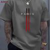 Summer Oversized T Shirt Man Loose Paris Creative Male TShirt Letter Print Casual Slim Round Neck Short Sleeved TShirt Top