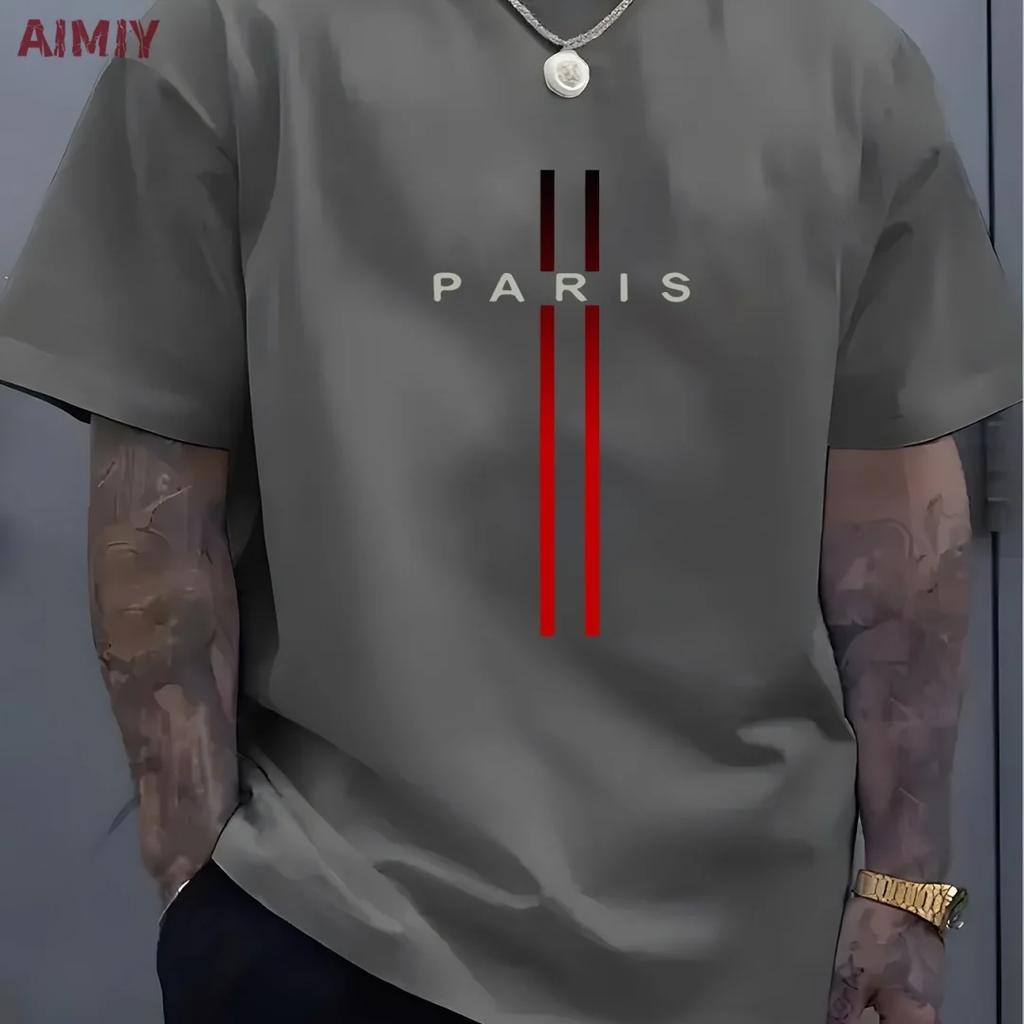 Summer Oversized T Shirt Man Loose Paris Creative Male TShirt Letter Print Casual Slim Round Neck Short Sleeved TShirt Top