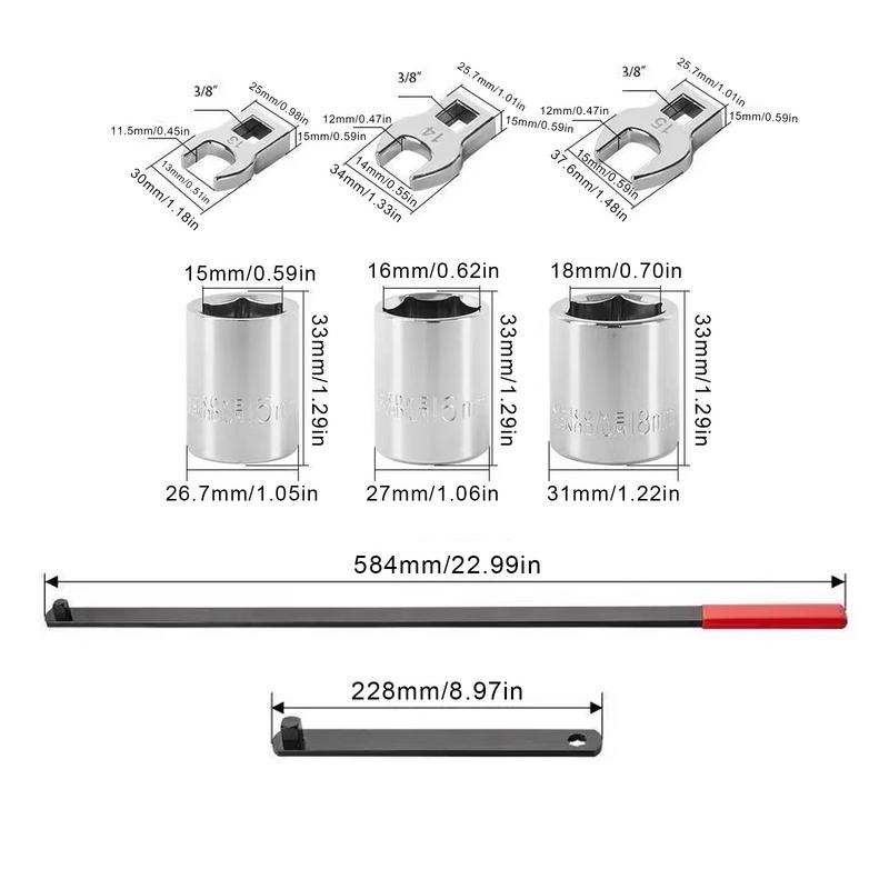 8PCS Kit d'outils universel pour courroie serpentine d'entraînement, clé de réglage de tension, kit d'outils de réparation automobile, douille, accessoires de réparation robustes