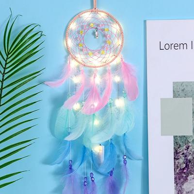 Woven Net Feather Dream Catcher Hanging With LED Light Home Decor Dreamcatcher Girl Gift