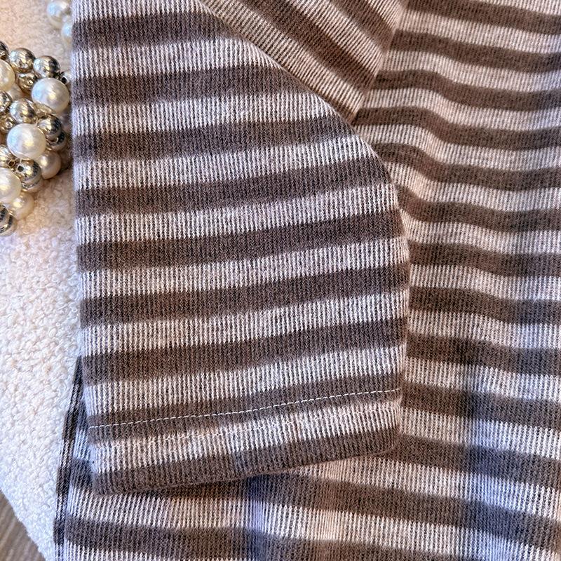 Plaid Women's Spring and Autumn Striped Long-sleeved Round-neck Hoodie, Sweater, Knitted Sweater Base Layer