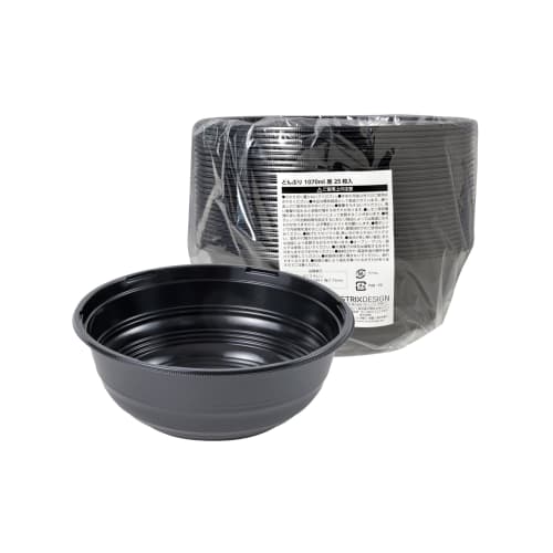 [.co.jp Exclusive] Strix Design Disposable Bowls, 1070ml, Black, 25-Count, Perfect for Events, Food Stalls, and Takeout (SD-196)