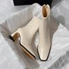 Brown Boots High Heel Year Thick Heel Temperament Rear Zipper Square Head Elastic Skinny Boots
