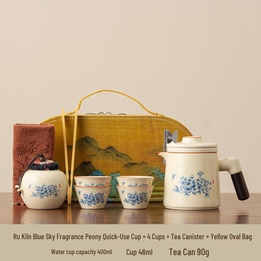 Portable Ru Kiln Tea Set for Outdoor Travel: Includes Bag and Quick-Draw Cup for Camping and Tourism