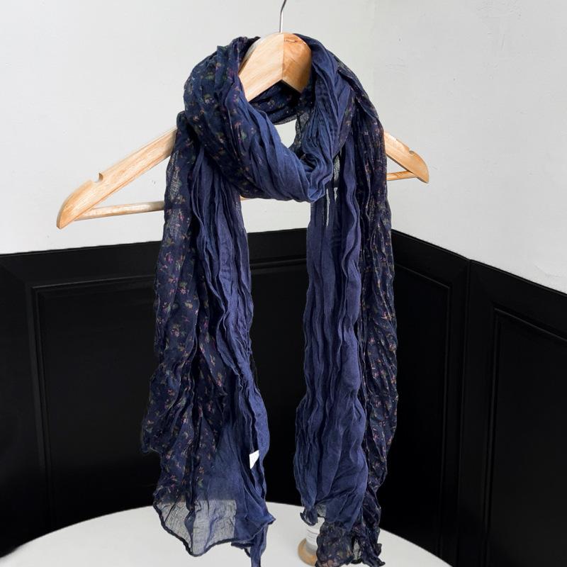 Gradient Cotton Hemp Scarf Desert-Style Vintage Wrinkle Scarf Fashion Winter Warm Casual Scarf Shawl