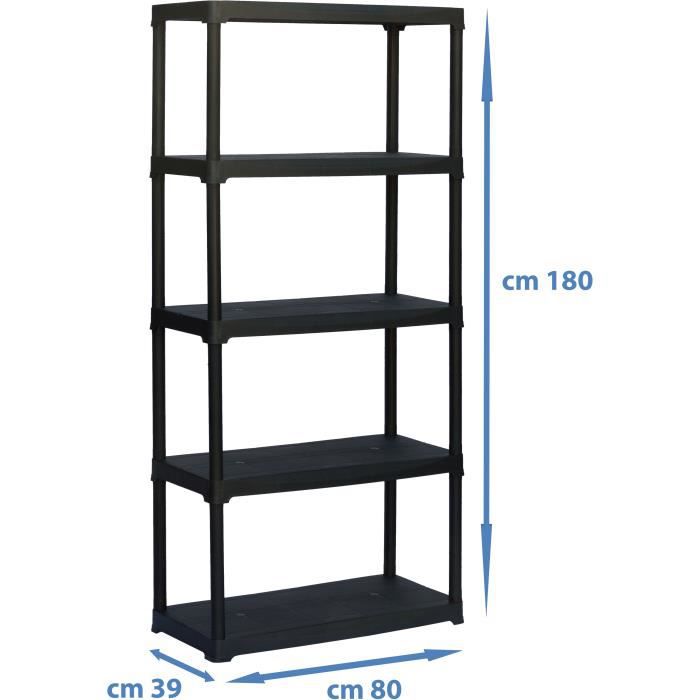Etagere plastique - TOOD - 5 tablettes - Portée 30 kgs par tablette - Dimensions h180x80x39
