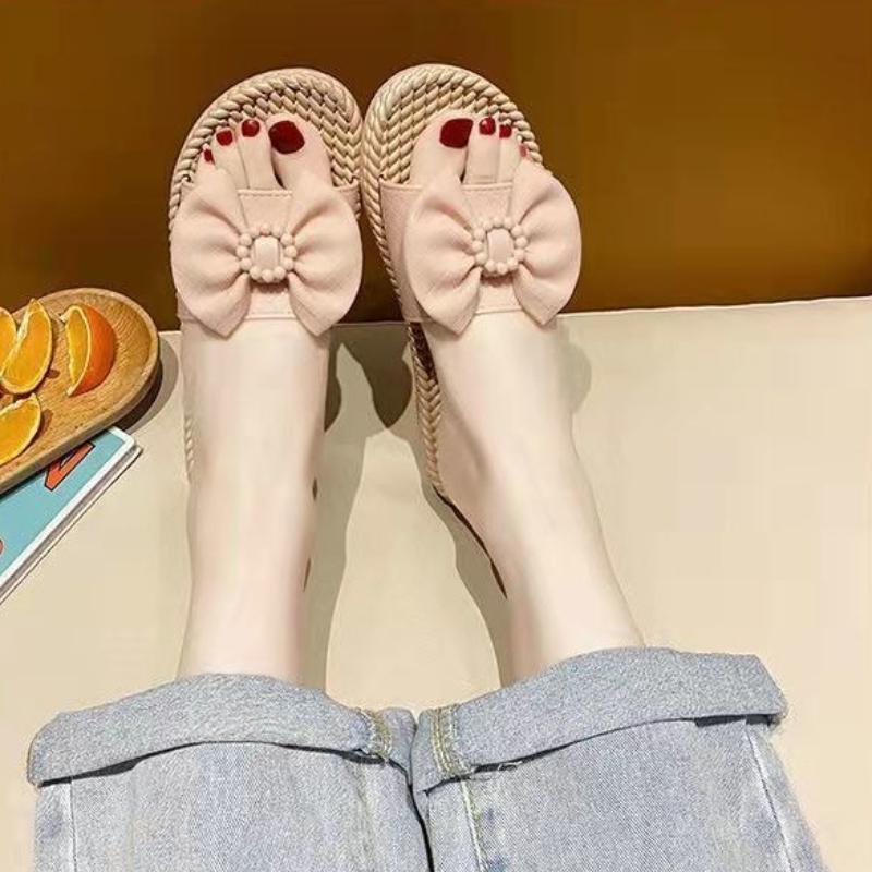 Flat With Bow Women's Slippers and Ladies Sandals New Collection Style Outside Slides Summer Sale Pvc Elegant Fashionable Shoes