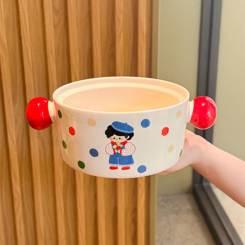 ZISIZ Cute Ceramic Noodle Bowl with Lid