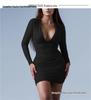European Sexy Deep V Ruffled Bodycon Dress for Autumn/Winter