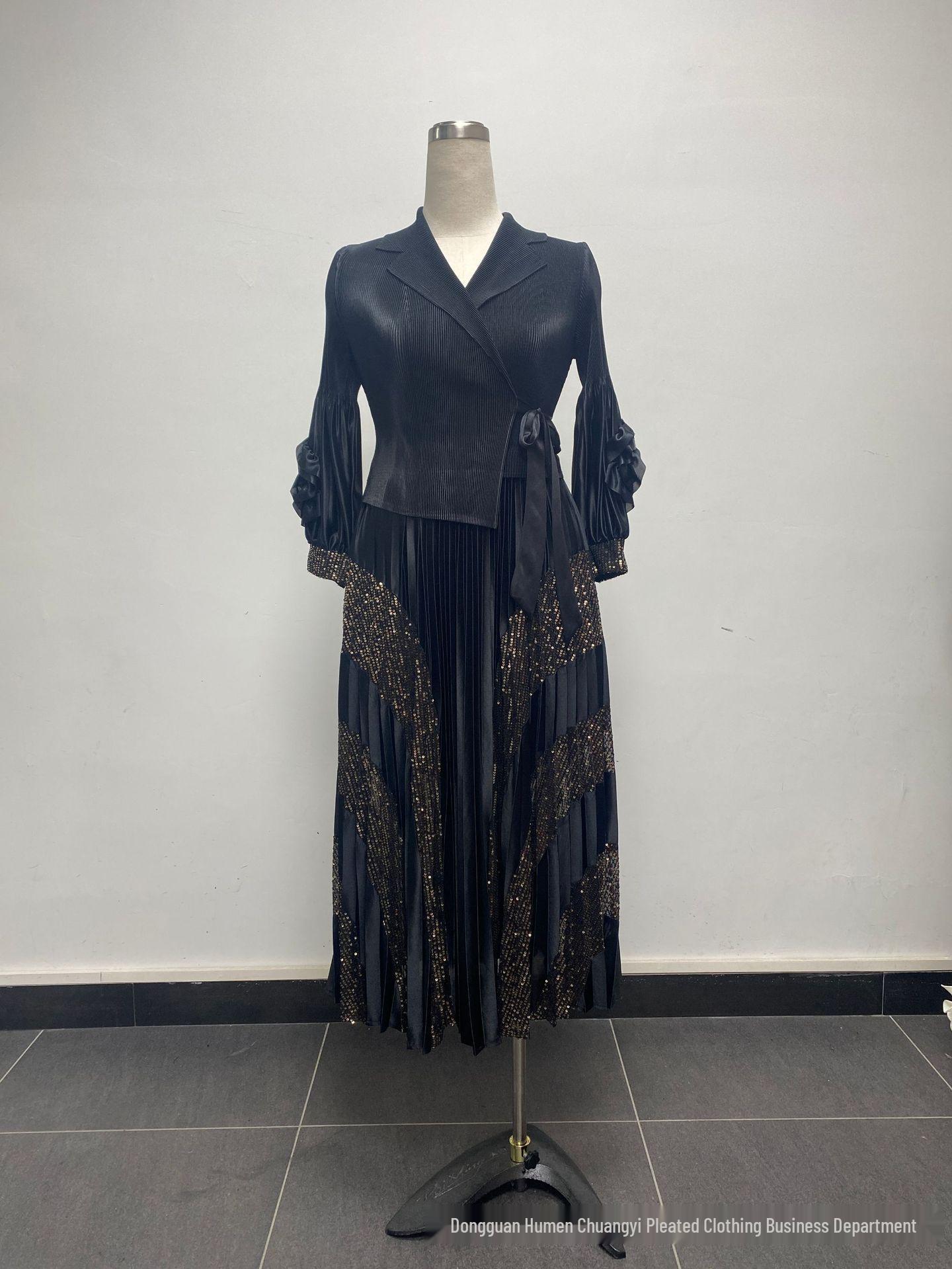 Miyake Africa Plus Size Sequin Lantern Sleeve Slimming Dress One Size 80/180