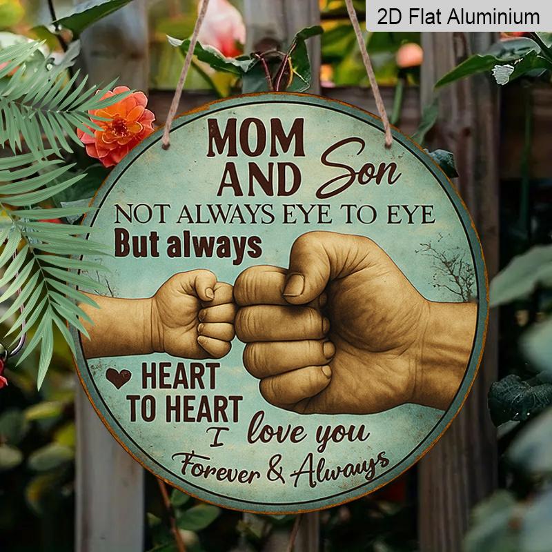 2D Flat, 1pc Mom and Son Metal Wall Art - Holding Hands & Fist Bump Heart-to-Heart - Vintage Iron Family Sign for, Room Decor - Sentimental