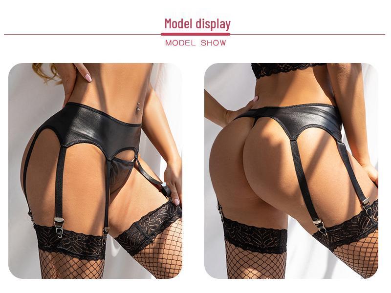 Chiloți portjartier ajustabili clasici din piele neagră pentru femei