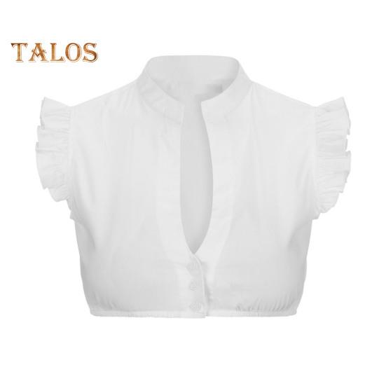 

Женская поддельная рубашка с V-образным вырезом, оборками, без рукавов, однобортный короткий топ, однотонный, облегающий крой, рубашка для вечеринок на Октоберфесте, пивной фестиваль S A