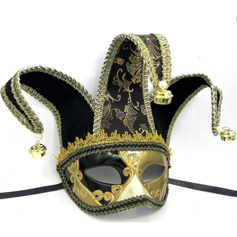 Maschera Mezza Faccia da Gentiluomo Retrò Veneziana Maschera di Carnevale in Stile Italiano con Campanellini Metallici per Decorazione Festa di Halloween Natale