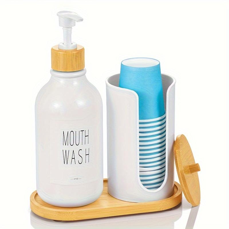 

Диспенсер для ополаскивателя для полости рта в ванной комнате, бутылка-дозатор для ополаскивателя для полости рта с держателем для бумажного стаканчика, белый контейнер для ополаскивателя для полости рта объемом 17 унций с B белый