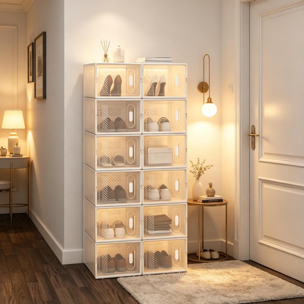 Chic Bookshelf,Stackable Shoe Storage Box,Storage Box,Modular Shoe Rack,Toy Organizer,Wardrobe,Bathroom Cabinet(only with 12Pcs storage box)