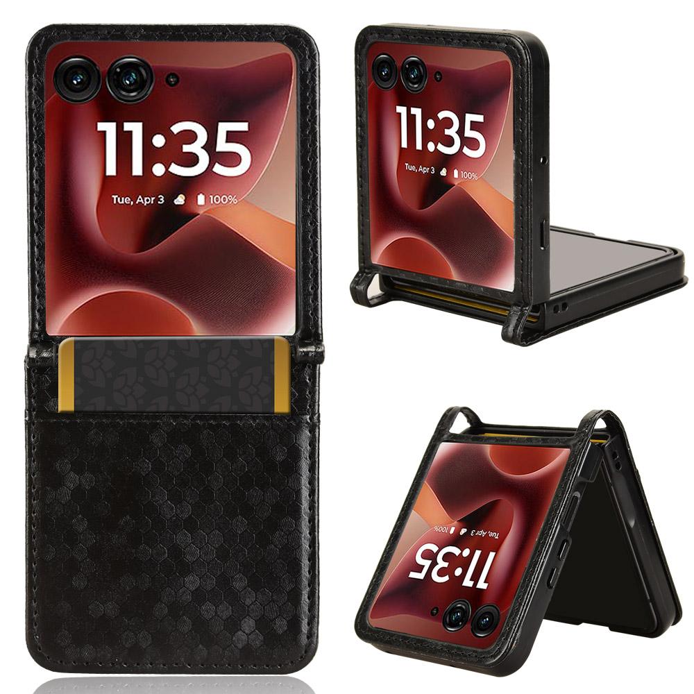 Für Motorola Razr 60 Ultra 5G Hülle mit Kartenfach Punktmuster Prägung PC+PU Leder Handyhülle