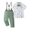 Boys' Summer Printed Short-Sleeve Shirt & Overall Set - Small Formal Wear